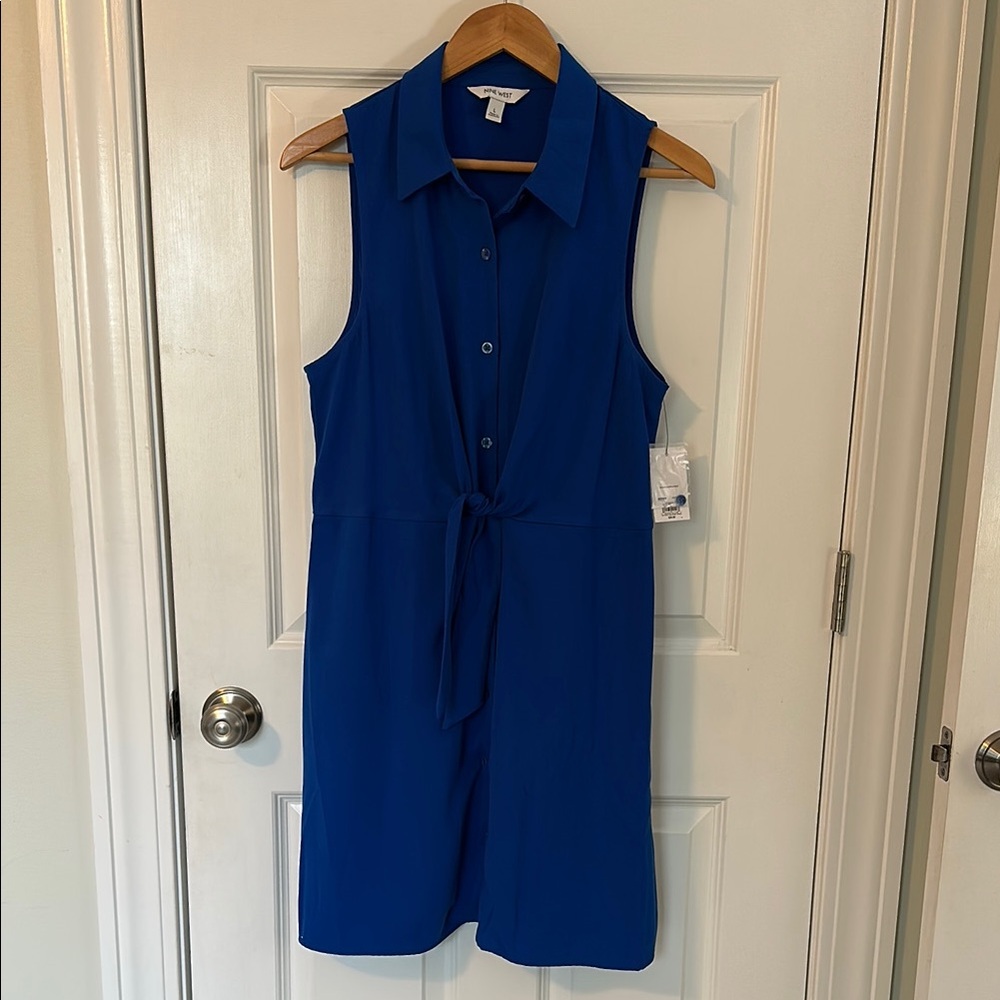 Nine West Royal Blue Sleeveless Button-Down Dress
